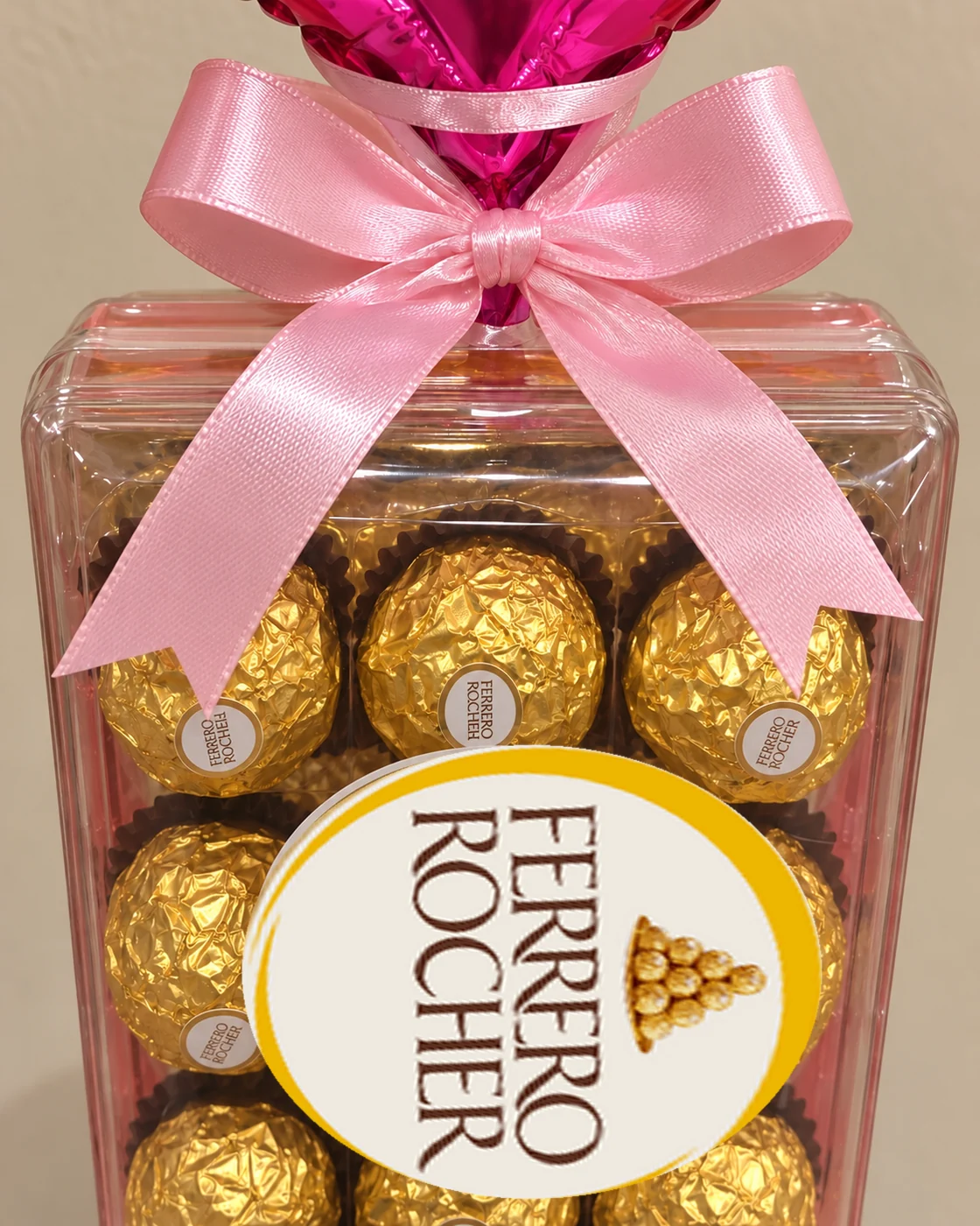 Bombones Ferrero Rocher en caja de cristal con globo metalizado, foto 3