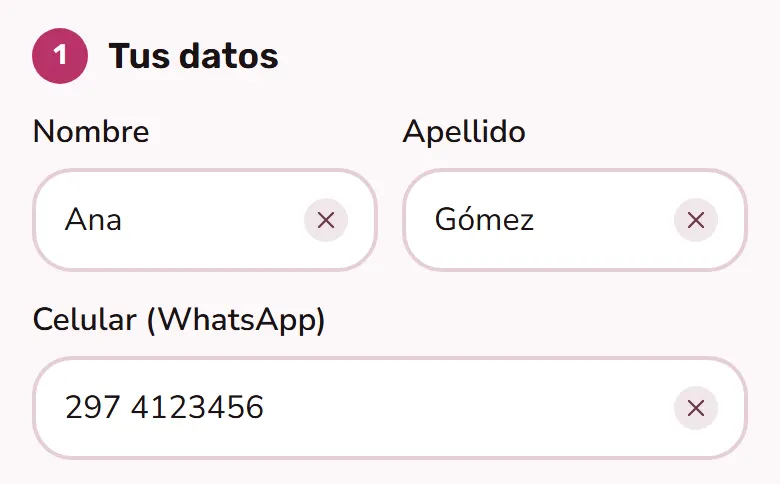 Escribí tu nombre y tu celular.