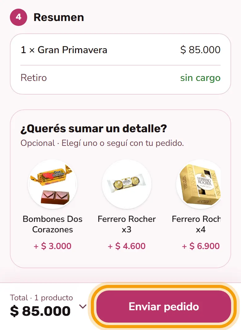 Tocá «Enviar pedido».